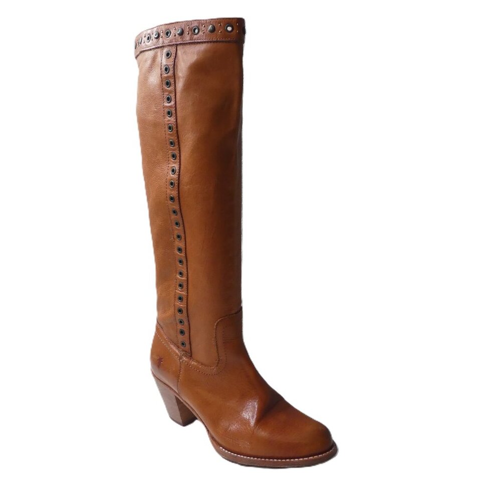 Frye Brown Heeled Boots with Studded Detail